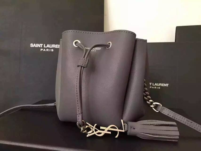 2015 New Saint Laurent Bag Cheap Sale-Saint Laurent Small Emmanuelle Bucket Bag in Grey Leather